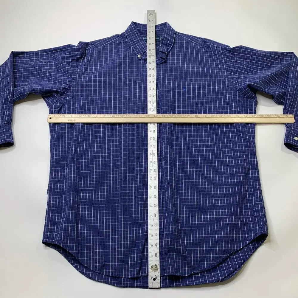Vintage Ralph Lauren Shirt Men Large Blake Two-Ply Cotton Windowpane Button Down